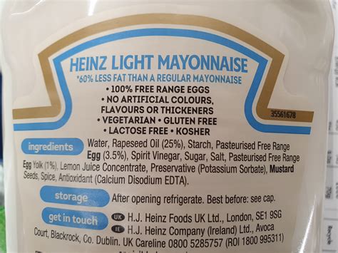heinz mayo ingredients.